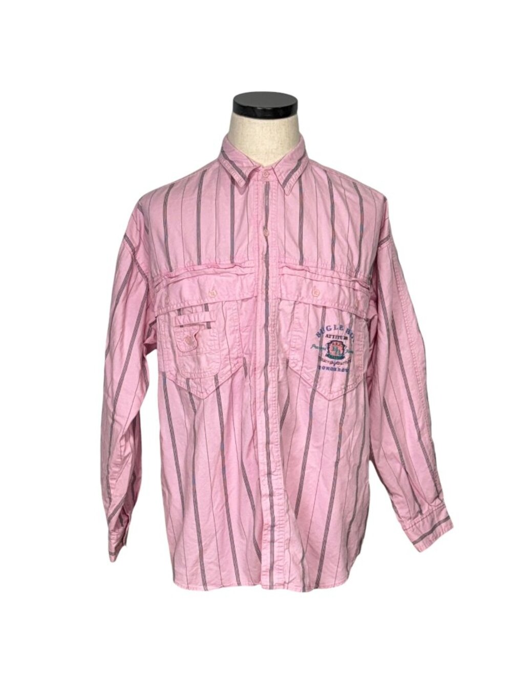 Bugle Boy Mens Pink Striped Long Sleeve Button-Up Shirt Large 100% Cotton